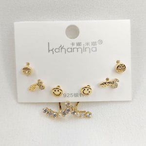 گوشواره زنانه سه تکه آویز طرح خنده کانامینا مدل Kanamina 4096 در فروشگاه وکسوز