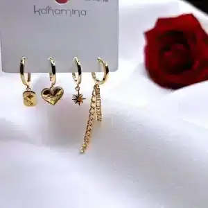 گوشواره زنانه چهار تیکه طلایی آویزدار کانامینا مدل Kanamina 6060 در فروشگاه وکسوز