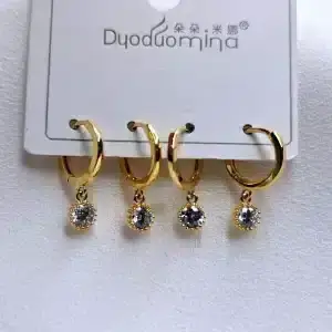 گوشواره زنانه چهار تیکه آویز تک نگین دودومینا مدل Duoduomina 6081 در گالری وکسوز