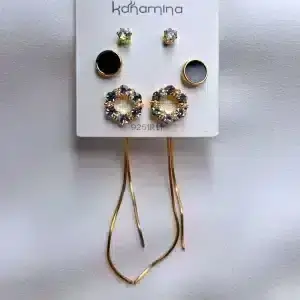 گوشواره زنانه دایره نگین دار سنگ مشکی کانامینا مدل Kanamina 6739 در فروشگاه وکسوز
