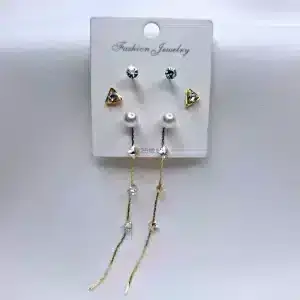 گوشواره زنانه سه تیکه آویز نگین دار مدل fashion jewellery 6700 در فروشگاه وکسوز