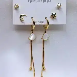 گوشواره زنانه سه تکه طرح صدف و ماه و ستاره کانامینا مدل Kanamina 6680 در فروشگاه وکسوز