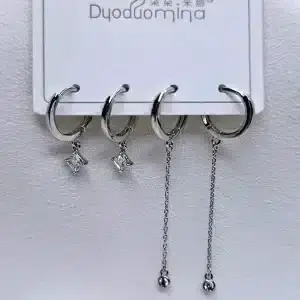 گوشواره زنانه طرح آویز نگین دایره ایی و نگین لوزی دودومینا مدل Duoduomina 6677 در فروشگاه وکسوز