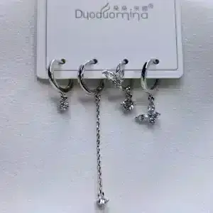 گوشواره زنانه چهار تکه طرح پروانه نگین دار و آویز دودومینا مدل Duoduomina 6670 در فروشگاه وکسوز