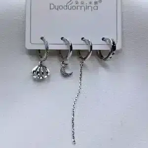 گوشواره زنانه چهار تیکه نگین دار طرح صدف و ماه دودومینا مدل Duoduomina 6667 در فروشگاه وکسوز