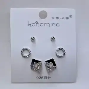 گوشواره زنانه سه تکه میخی طرح مربع و دایره کانامینا مدل Kanamina 6652 در فروشگاه وکسوز