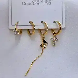 گوشواره زنانه چهار تیکه نگین دار طرح صلیب و پروانه دودومینا مدل Duoduomina 6649 در فروشگاه وکسوز