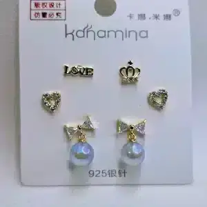 گوشواره زنانه چهار تکه مرواریدی طرح love کانامینا مدل Kanamina 6563 در فروشگاه وکسوز